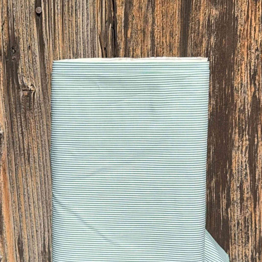 Tissu Popeline de coton rayée vert et blanche
