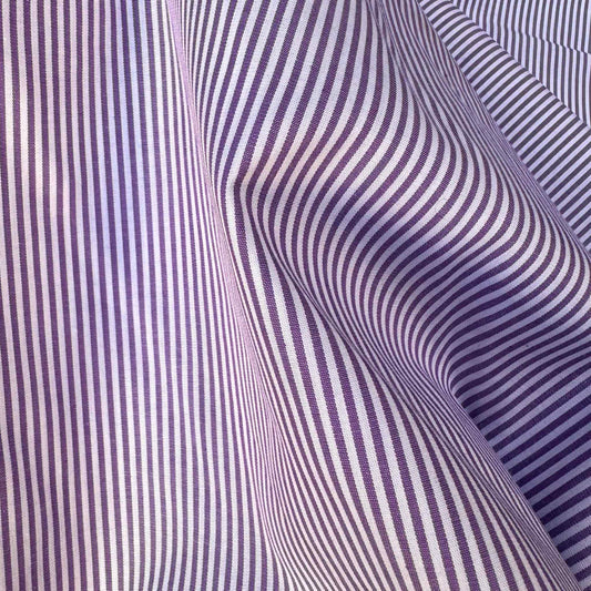 Tissu Satin de coton rayé violet et blanc