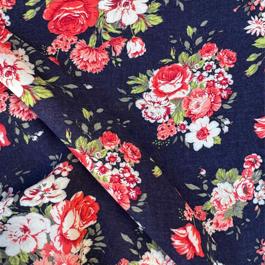 Tissu Satin de viscose fleurie